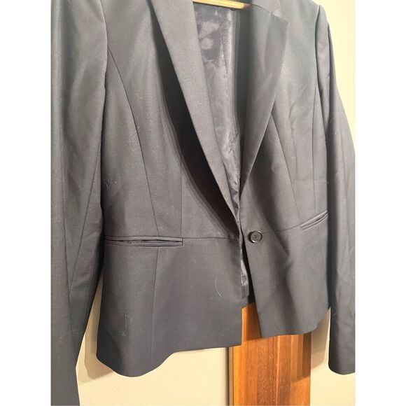 Ann Taylor Gray Wool Blend One Button Notch Lapel Blazer Jacket Size 4 - Picture 2 of 5